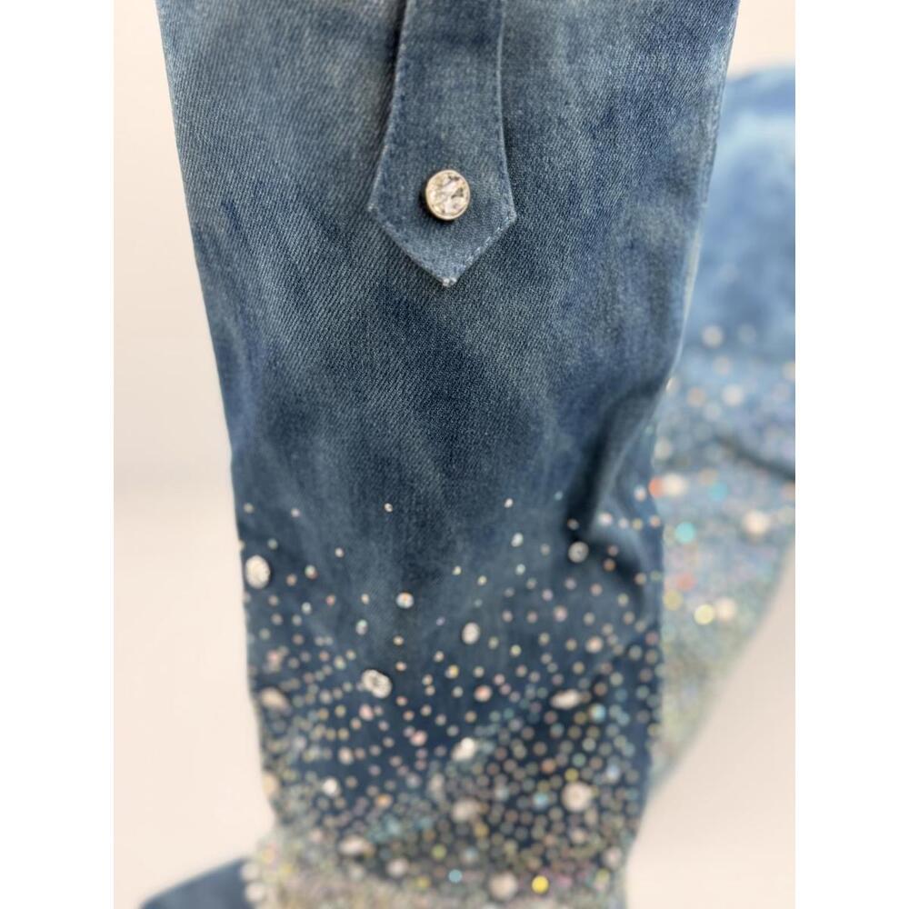 AZALEA WANG Denim studded rhinestone cowboy western bling Boots Sz. 8.5 - Picture 7 of 8
